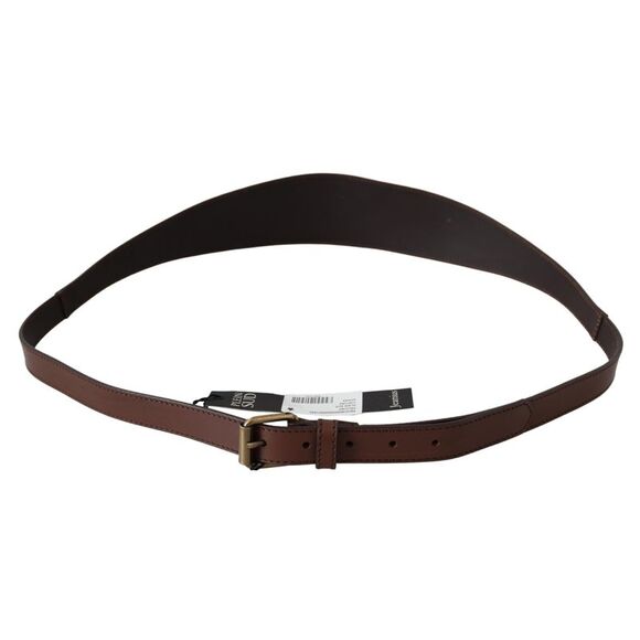 PLEIN SUD Brown Wide Leather Rustic Gold Metal Buckle Women's Dark